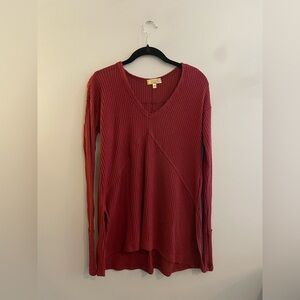 Princess Vera Wang Dark Red Long Sleeve Waffle Loose Shirt